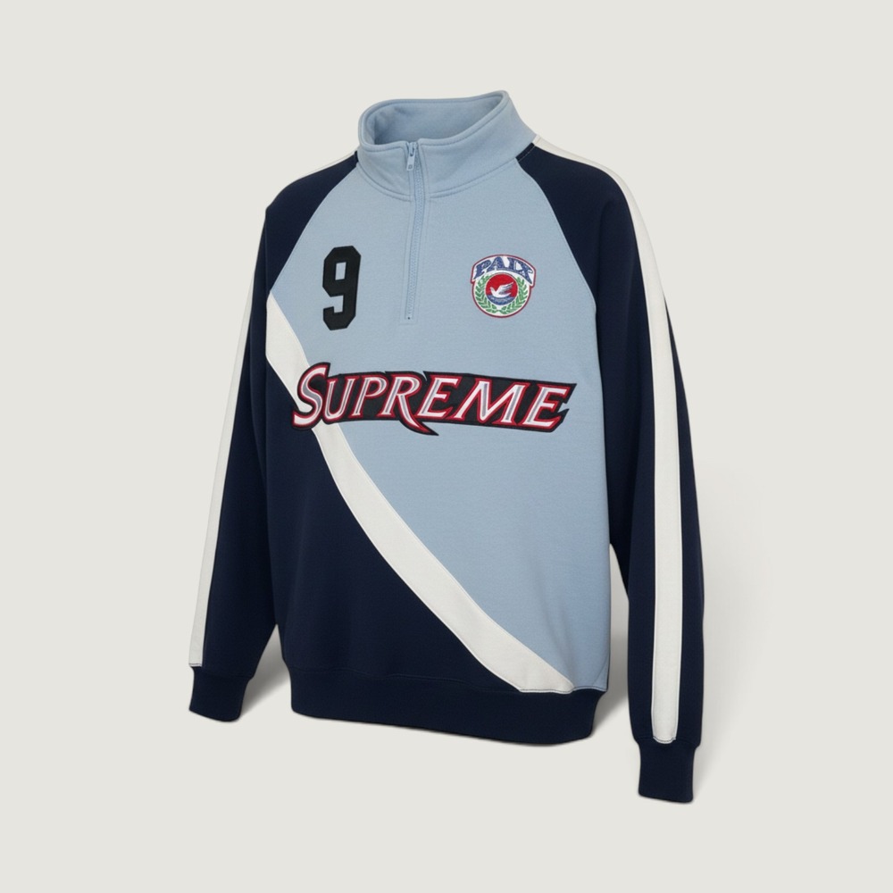 Supreme Quarter Zip Pullover Sweatshirt Blue Navy White Medium